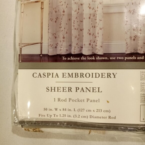 Caspia 50"W x 84"L Rod Pocket Sheer Window Panel Gold Embroidered Vine NEW - Picture 2 of 9